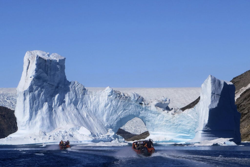 Boat approaching the Greenland Ice Sheet