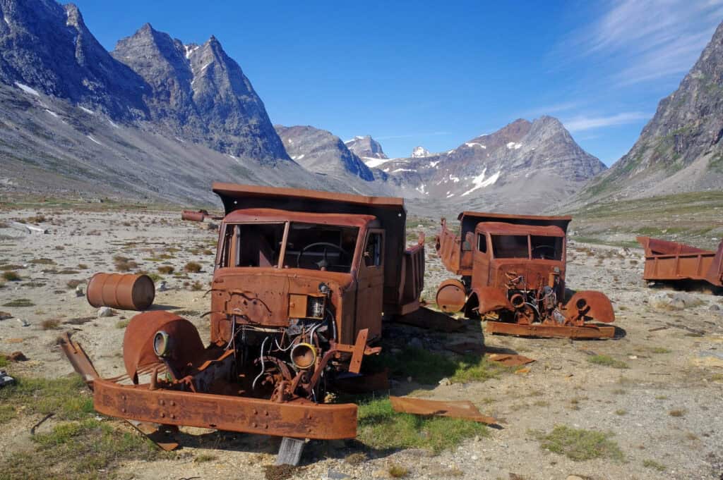 Rusty WWII vehicles at Ikateq