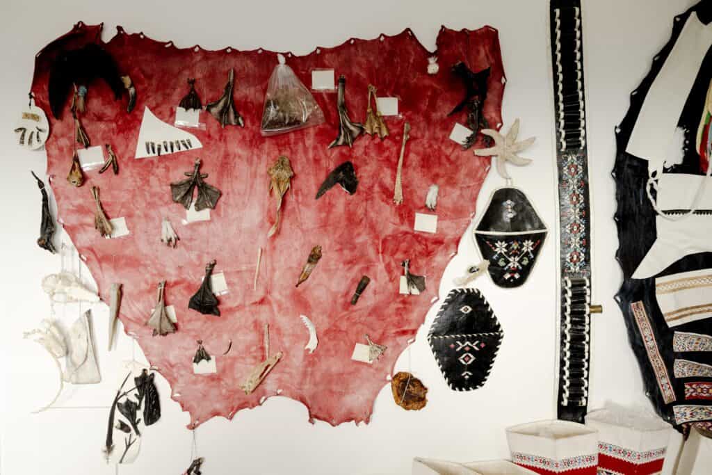 Knives and tools on prepared sealskin