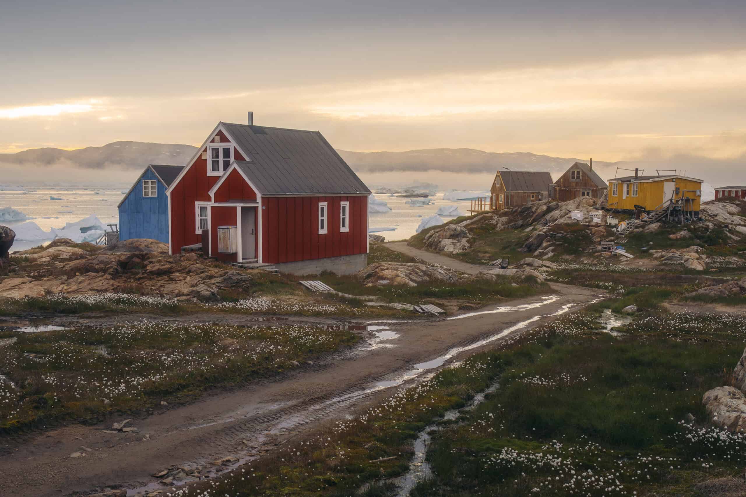 Sunset over an East Greenland fjord